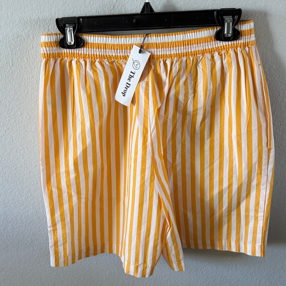 The Drop Women's Yellow & White Striped Athletic Shorts